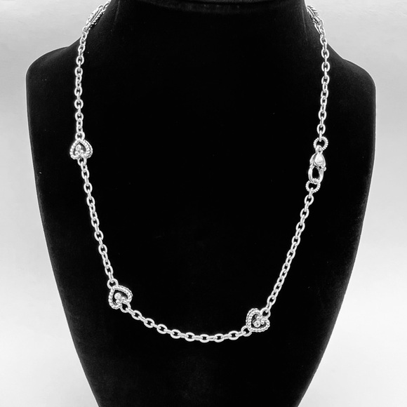 Judith Ripka Textured Diamonique Heart Station 18” Necklace - Picture 2 of 11